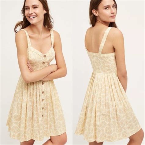 Anthropologie Maeve Yellow Seersucker Cafe Dress Size Cafe Dress