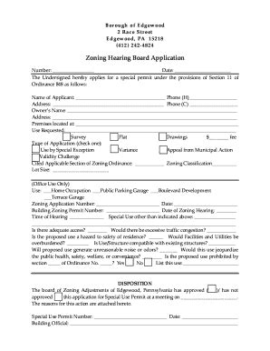 Fillable Online Zoning Hearing Board Application Edgewoodpghpaus Fax