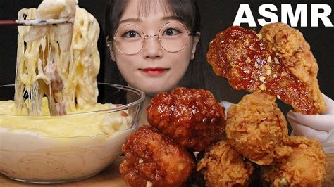 Asmr 크림떡볶이와 후라이드and양념치킨 리얼사운드 먹방 Cream Tteokbokki And Fried Chicken