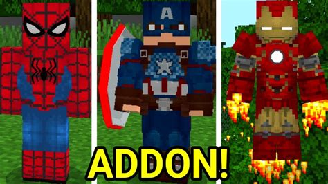 SAIU NOVA INCRÍVEL ADDON DE HERÓIS DA MARVEL PARA MINECRAFT PE YouTube