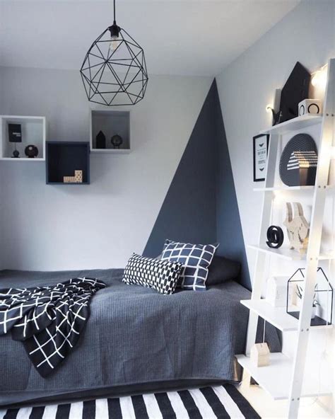 geometric wall design bookshelves on the walls boys room colors dark ...