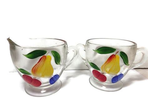 Vintage Gay Fad Hand Painted Glass Creamer Sugar Set Etsy