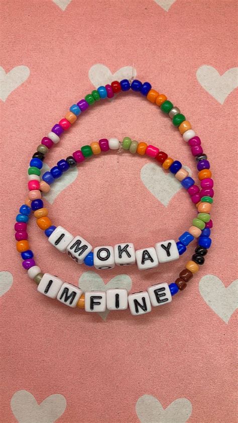 Mental Health Beaded Bracelets Im Fine Im Okay Beaded Bracelets Pack Etsy