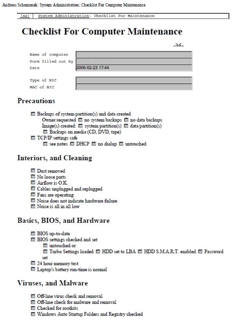 12 Free Sample Computer Maintenance List Templates Printable Samples