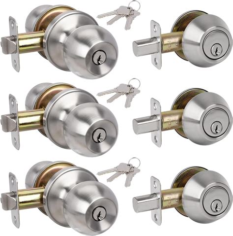HOSOM 3 Pack Entry Door Knob and Single Cylinder Deadbolt Lock Set