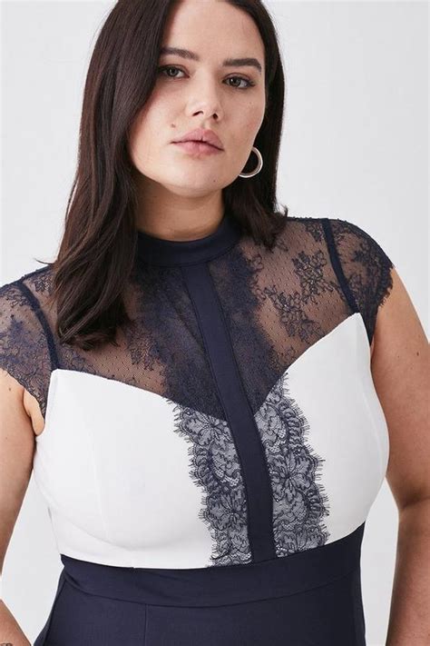 Dresses Plus Size Lace Contrast Cap Sleeve Mini Dress Karenmillen