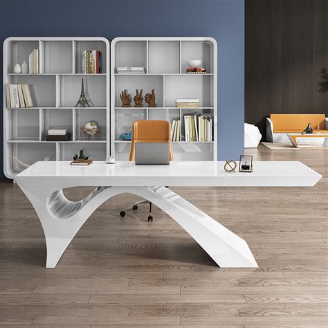 55 Modern White Computer Desk Rectangular Office Desk With Pedestal Base Homary