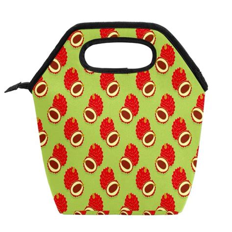 Ownta Lychee Fruits Pattern Green Background Pattern Meal Bag