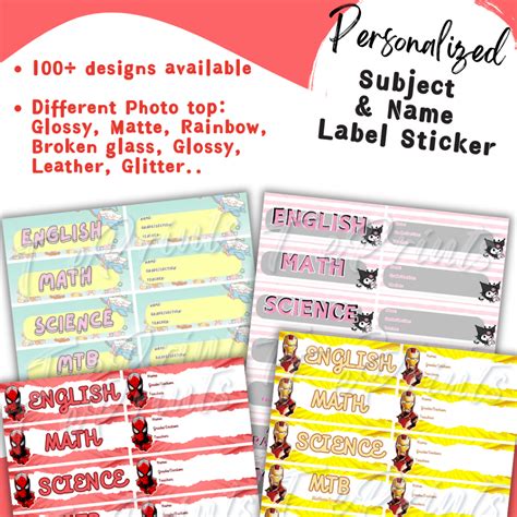 Subject Label Sticker Name Label Sticker School Subject Sticker