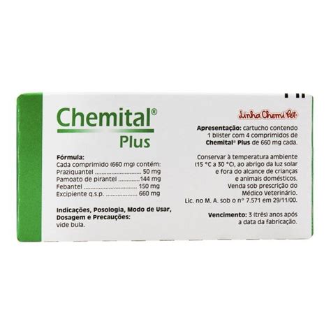 Vermífugo Chemital Plus 4 Comprimidos Chemitec