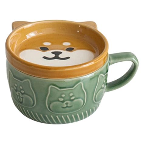 Japanese Cute Mug Ceramic Shiba Inu Panda Coffee Cup With Lid Home