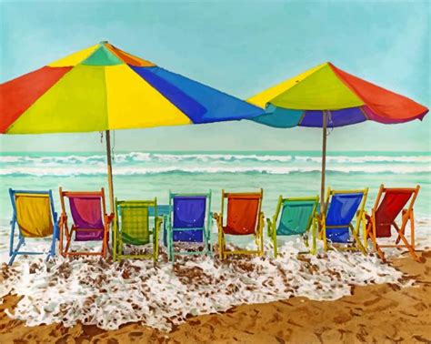 Beach Chairs And Umbrellas Paint By Numbers Numeral Paint Kit