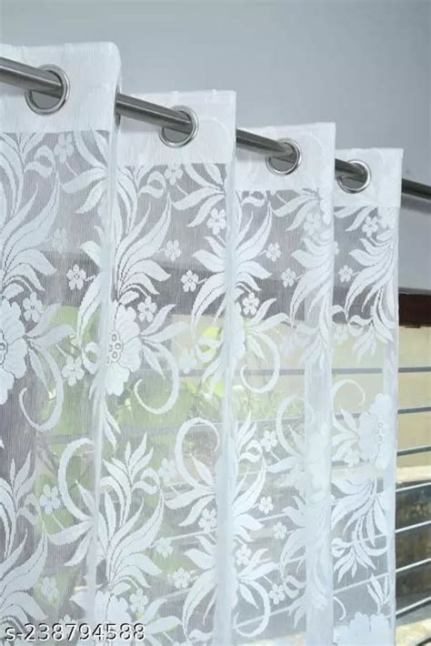 Litloom Polyester Beautiful Floral Star Net Curtains Set of 2 Pecs Curtains