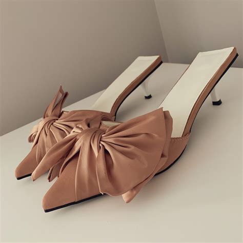 Nude Satin Bow Mules Beige Kitten Heel Wedding Shoes Low Heel Etsy