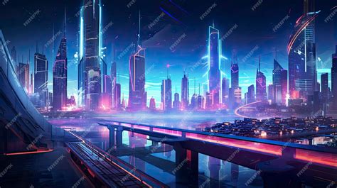 Premium AI Image | A futuristic cyberpunk inspired cityscape at night