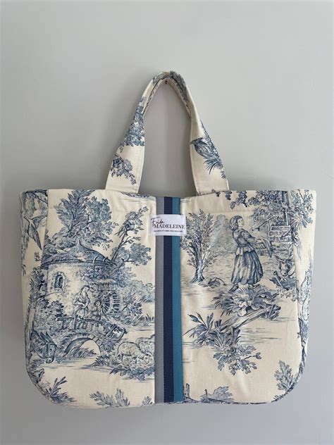 Ecru And Blue Emile Tote Bag In Toile De Jouy Artofit