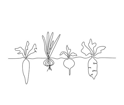 Continuous line art drawing of vegetables plants growing vegetable