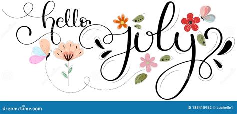 July Month Name Handwritten Calligraphic Word Bold Font Cartoon