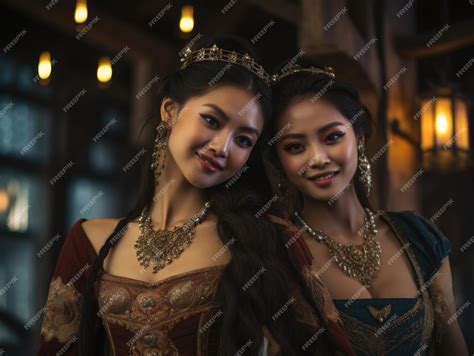 Premium Photo Two Asian Medieval Hot Courtesans Wear Corset Smiling