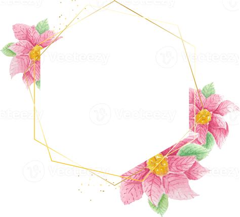 Watercolor Christmas Poinsettia Flower With Golden Frame 13390914 Png