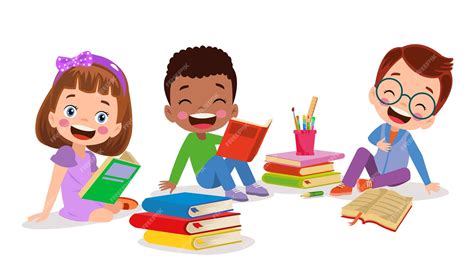 Premium Vector | Cute little kids having fun reading books