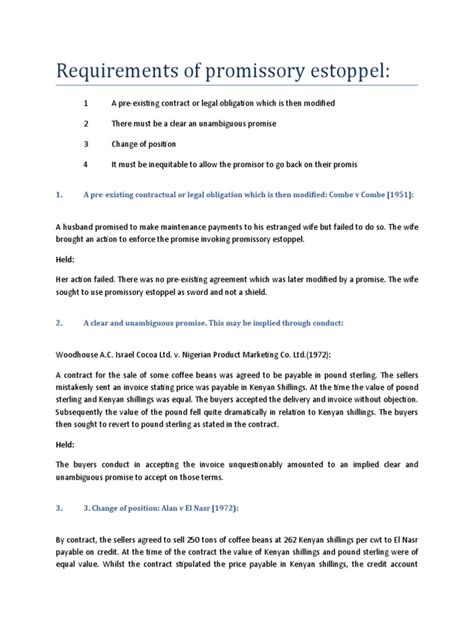 Contract Law Requirements Of Promissory Estoppel Pdf Estoppel