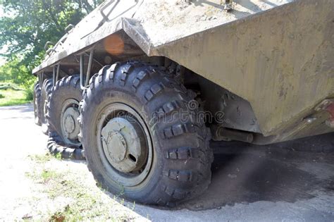 Padded Abandoned Armored Personnel Carrier With Flat Tires Old