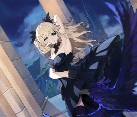 Blonde Green Eyes Video Game Black Dress Eye Patch Genshin Impact