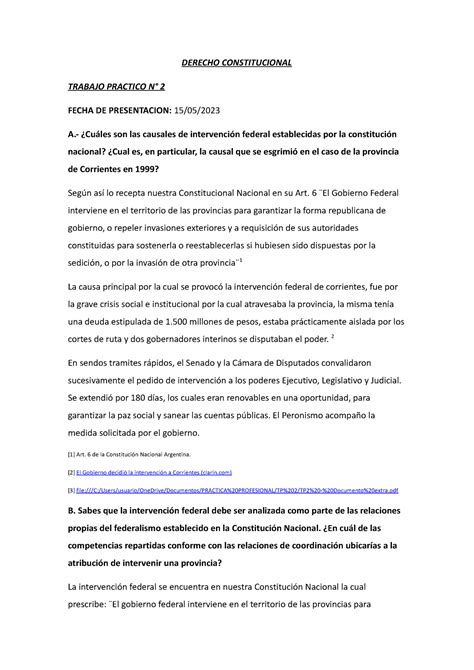 TP2 Derecho Constitucional DERECHO CONSTITUCIONAL TRABAJO PRACTICO N