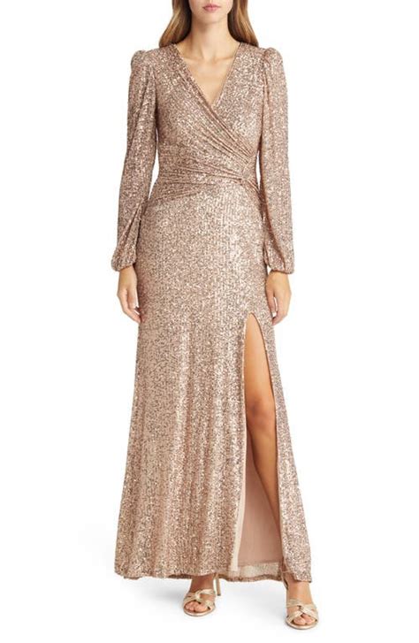 Xscape Sequin Long Sleeve Gown Blush Editorialist