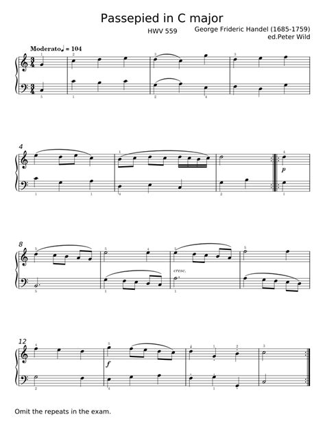 Passepied In C Major Hwv 559 Georg Friedrich Händel Sheet Music For