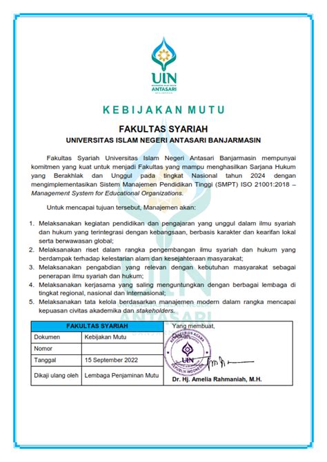 Dokumen Resmi Fakultas Syariah UIN Antasari Banjarmasin