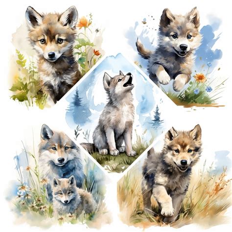 Baby Wolf Watercolor Clipart, Cute Baby Wolf Print, Book Scrapping High ...