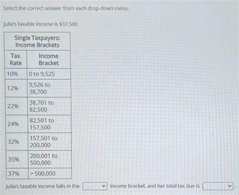 Select The Correct Answer From Each Drop Down Menu Julia S Taxable