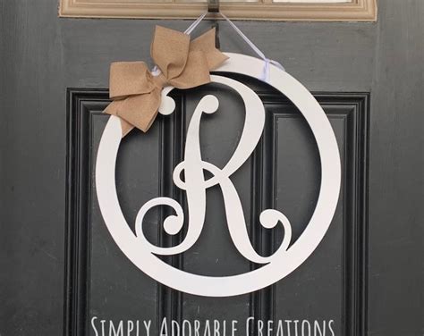 Script Initial Door Hanger, Monogram Letter Sign, Monogram Letter Door ...