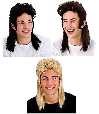 80s Mullet Wig Pop Fancy Dress Accessory Costume Black Brown Blonde