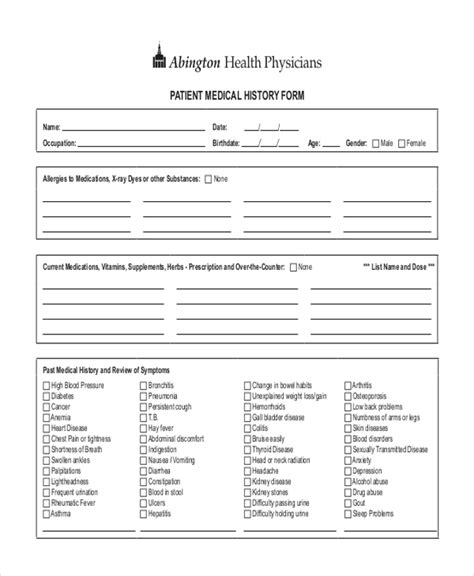 New Patient Medical History Form Printable