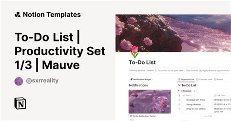 To Do List Productivity Set 1 3 Mauve Notion Template