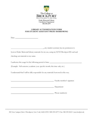 Fillable Online Brockport LIBRARY AUTHORIZATION FORM FOR STUDENT