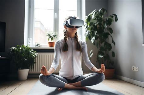 Premium Ai Image A Young Woman In A Fitness Suit And Vr Glasses