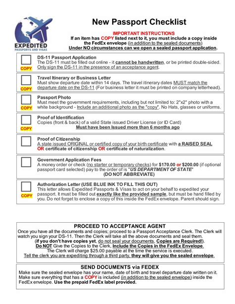 Pdf New Passport Checklist Expedited Passports Visas Passport