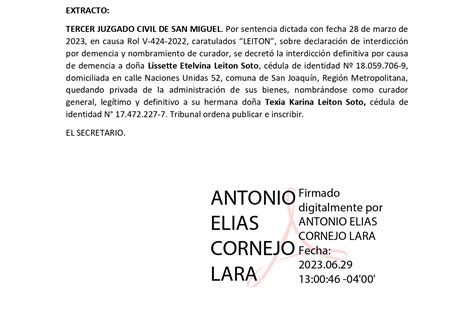 Extracto Causa ROL V 424 2022 Tercer Juzgado Civil De San Miguel