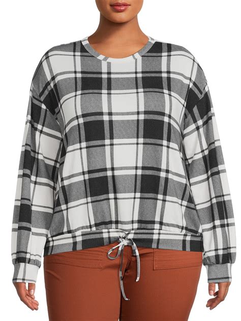 Como Blu Plus Size Plaid Long Sleeve Pullover Sweatshirt Walmart