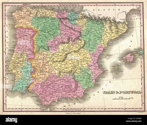 1827 finamente Mapa de España y Portugal Fotografía de stock Alamy