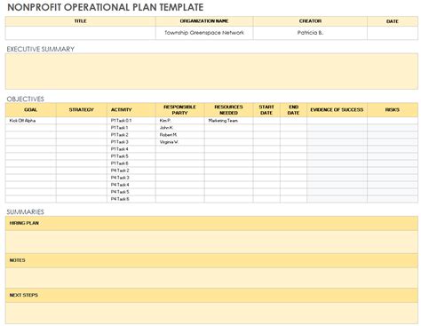 Operational Plan Template Nonprofit