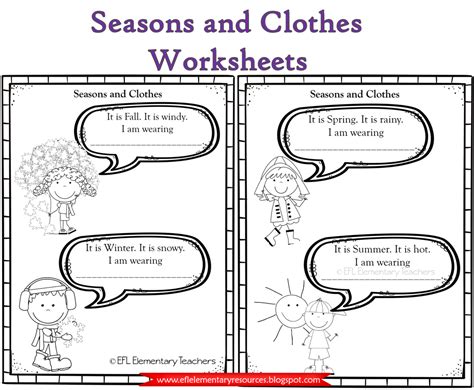 Efl Elementary Teachers Seasons And Clothes Worksheets Library