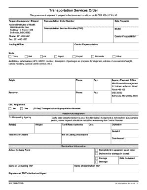 Fillable Online Oma Od Nih Form Nih Transporation Services Order