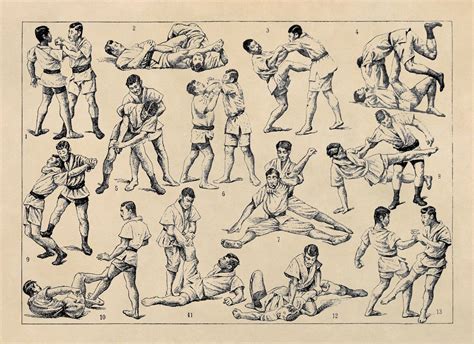 Jiu Jitsu Poster Shows Many Styles Of Jiu Jitsu Fighting Techniques