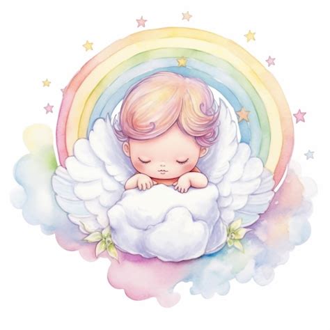 Premium Photo There Is A Baby Angel Sleeping On A Cloud With A