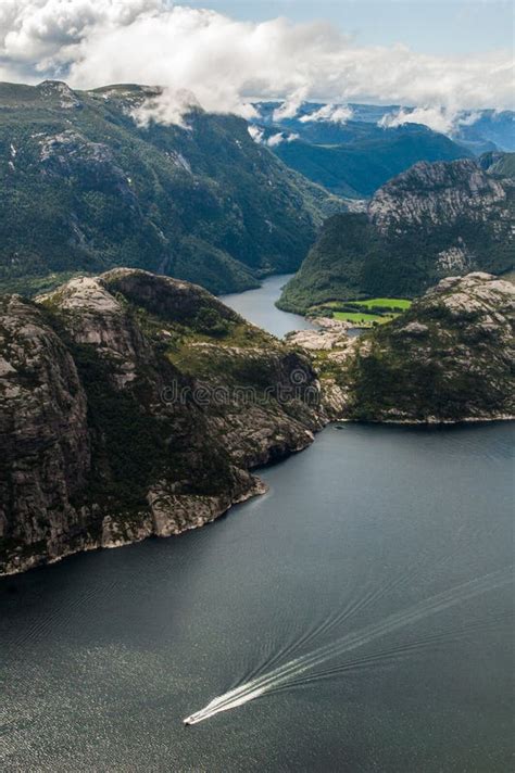 Lysefjord View From Preikestolen Cliff In Norway Stock Image Image Of